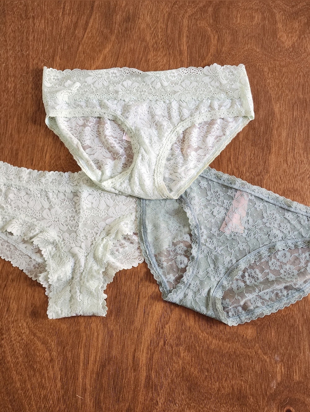Bundle Of Three PINK Victoria Secret Lace Light Green Panties Medium